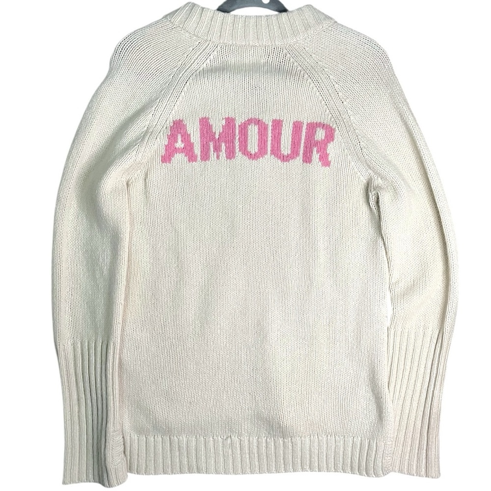 NWT Zadig & Voltaire 100% Merino Wool Valmy We Amour V Neck Sweater Small - Picture 7 of 14